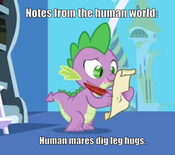 Size: 436x386 | Tagged: safe, derpibooru import, edit, edited screencap, screencap, spike, dragon, equestria girls, friendship is magic, caption, cropped, impact font, letter, male, quill, solo, spike's love letters, text, tongue out