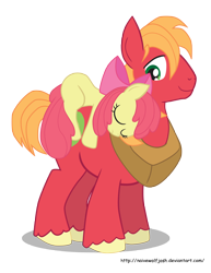 Size: 5100x6600 | Tagged: safe, artist:naivewolfjosh, derpibooru import, apple bloom, big macintosh, earth pony, pony, absurd resolution, carrying, male, ponies riding ponies, riding, simple background, stallion, transparent background, vector