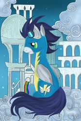 Size: 550x825 | Tagged: safe, artist:elisabethianna, derpibooru import, soarin', pegasus, pony, blue coat, blue mane, male, solo, stallion, wings