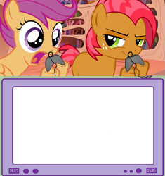 Size: 751x800 | Tagged: safe, derpibooru import, babs seed, scootaloo, exploitable, exploitable meme, gamer babs, gamer scoot, template, tv meme, video game