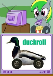 Size: 564x800 | Tagged: safe, derpibooru import, oc, oc only, oc:wheely bopper, original species, duckroll, exploitable meme, meme, obligatory pony, tv meme, wheelpone