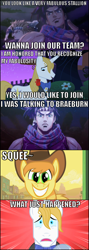 Size: 506x1424 | Tagged: safe, braeburn, prince blueblood, caesar zeppeli, comic, fabulous, frown, grin, hilarious in hindsight, jojo's bizarre adventure, joseph joestar, not gay, open mouth, smiling, squee, wide eyes