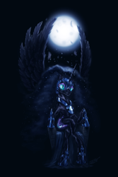 Size: 1440x2160 | Tagged: safe, artist:assasinmonkey, derpibooru import, nightmare moon, dark, moon, moonlight, solo, throne