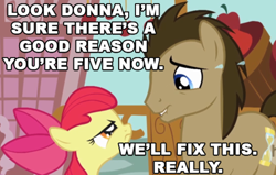 Size: 500x317 | Tagged: safe, screencap, apple bloom, doctor whooves, call of the cutie, doctor who, donna noble, image macro