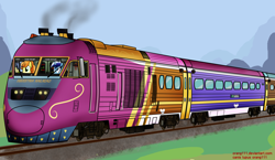 Size: 4000x2317 | Tagged: safe, artist:orang111, derpibooru import, carrot top, golden harvest, minuette, background pony, express train, korail, korean, locomotive, railroad, train