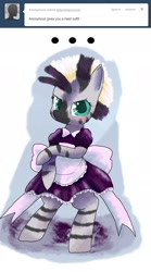 Size: 1373x2470 | Tagged: safe, artist:owlvortex, zecora, zebra, askyoungzecora, clothes, maid