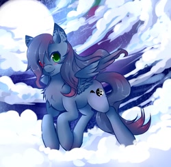 Size: 1280x1247 | Tagged: safe, artist:ask-aki-pony, derpibooru import, oc, oc only, aki, cloud, cloudy, heterochromia, moon, solo