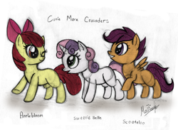 Size: 800x587 | Tagged: safe, artist:maurincl, derpibooru import, apple bloom, scootaloo, sweetie belle, cutie mark crusaders