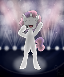 Size: 1000x1200 | Tagged: safe, artist:peachykat, derpibooru import, sweetie belle, pony, bipedal, microphone, singing, solo