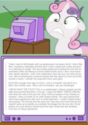 Size: 540x768 | Tagged: safe, derpibooru import, sweetie belle, exploitable meme, poe's law, social justice warrior, stupidity, text, tv meme, wat