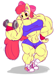 Size: 627x864 | Tagged: safe, artist:doctorplaid, derpibooru import, apple bloom, anthro, apple brawn, buff, exercise, fetish, muscle fetish, muscles, overdeveloped muscles, simple background, solo, transparent background, vector, weight lifting, workout