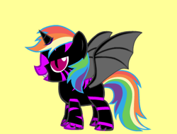 Size: 395x300 | Tagged: safe, artist:celestialking1990, oc, oc only, oc:celestialking1990, oc:lightning jetstream, alicorn, bat pony, bat pony alicorn, pony, pony creator, alicorn oc, donut steel, evil grin, female, filly, grin, intentionally bad, mary sue, parody, satire, slit eyes, smiling, solo