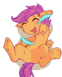 Size: 650x800 | Tagged: safe, artist:rigi, derpibooru import, edit, scootaloo, cute, feather, female, filly, implied rainbow dash, laughing, offscreen character, scootalove, solo, tickling, weapons-grade cute