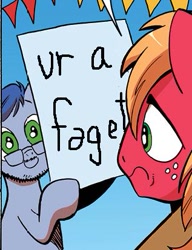 Size: 317x413 | Tagged: safe, derpibooru import, idw, big macintosh, earth pony, pony, spoiler:comic, male, stallion, ur a faget, vulgar