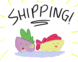 Size: 500x400 | Tagged: safe, artist:kymsnowman, apple bloom, spike, boat, female, male, ship, shipping, spikebloom, straight, visual pun