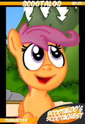 Size: 759x1101 | Tagged: safe, artist:ajmstudios, derpibooru import, scootaloo, card, collector cards, scootaloo's scootaquest cards, solo, trading card