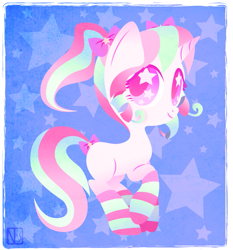 Size: 731x786 | Tagged: safe, artist:disfiguredstick, derpibooru import, oc, oc only, oc:rosy cheeks, bow, clothes, socks, solo, striped socks