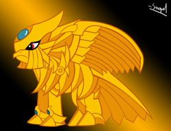 Size: 698x535 | Tagged: safe, artist:opel-diego450, frown, glare, mega ultra chicken, ponified, solo, spread wings, the winged dragon of ra, yu-gi-oh!