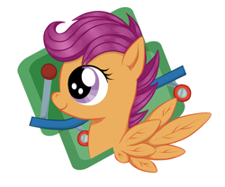 Size: 600x500 | Tagged: safe, artist:talonsword, scootaloo, pegasus, female, filly, orange coat, purple mane, scooter, solo