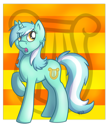 Size: 1556x1780 | Tagged: safe, artist:aidennn, lyra heartstrings, pony, unicorn, abstract background, cutie mark, cutie mark background, open mouth, raised eyebrow, raised hoof, solo, standing, stripes