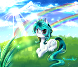 Size: 4000x3400 | Tagged: safe, artist:aquagalaxy, derpibooru import, oc, oc only, oc:dew droplet, earth pony, pony, grass, solo