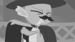 Size: 500x281 | Tagged: safe, derpibooru import, edit, edited screencap, screencap, spike, dragon, owl's well that ends well, animated, dan backslide, dastardly spike, evil laugh, hat, image macro, laughing, moustache, solo, spikely whiplash, the dover boys, top hat
