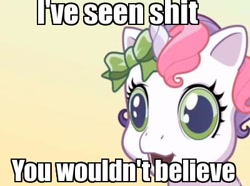 Size: 400x298 | Tagged: safe, derpibooru import, sweetie belle, g3.5, once upon a my little pony time, forced meme, image macro, meme, solo, vulgar