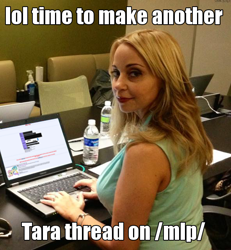 Size: 592x640 | Tagged: safe, derpibooru import, human, /mlp/, 4chan, attention horse, image macro, irl, irl human, laptop computer, photo, reaction image, solo, tara strong