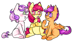 Size: 791x463 | Tagged: safe, artist:soullessteddybear, derpibooru import, apple bloom, scootaloo, sweetie belle