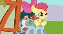 Size: 1600x870 | Tagged: safe, derpibooru import, apple bloom, applebuse, crying, joker meets mlp, sad, sock, trash, trash can