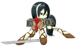 Size: 2880x1800 | Tagged: safe, artist:parallaxmlp, derpibooru import, attack on titan, mikasa ackerman, ponified, solo