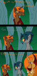 Size: 640x1300 | Tagged: safe, artist:wryte, derpibooru import, oc, oc only, earth pony, manticore, pony, unicorn, clothes, everfree forest, newbie artist training grounds, sunglasses