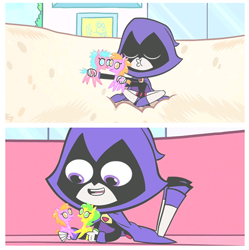 Size: 520x523 | Tagged: safe, derpibooru import, screencap, firefly, g1, butterbean, now kiss, raven (teen titans), sparkleface, teen titans, teen titans go