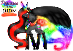 Size: 900x628 | Tagged: safe, artist:nekomellow, derpibooru import, oc, oc only, oc:princess neon boom, alicorn, original species, pony, alicorn oc, donut steel, neon pony, red and black oc, solo