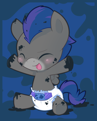 Size: 798x1000 | Tagged: safe, artist:cuddlehooves, derpibooru import, oc, oc only, oc:wordsmith, pony, baby, baby pony, diaper, foal, ink, poofy diaper, solo