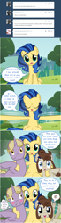 Size: 800x2893 | Tagged: safe, artist:flash equestria photography, derpibooru import, oc, oc only, oc:brann flakes, oc:cookie dough, oc:cookie dough (trottingham), oc:milky way, pony, milkmare of trottingham, ask, blushing, comic, crotchboobs, female, impossibly large crotchboobs, mare, tumblr