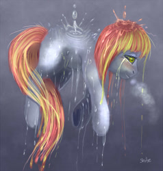 Size: 654x687 | Tagged: safe, artist:trojan-pony, derpibooru import, oc, oc only, oc:melon drop, earth pony, pony, crying, solo, tears of joy, water