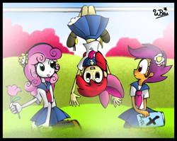 Size: 1032x822 | Tagged: safe, artist:neoncabaret, derpibooru import, apple bloom, scootaloo, sweetie belle, equestria girls, belly button, clothes, humanized, magic skirt, midriff, petticoat, pony coloring, sailor uniform, school uniform, schoolgirl, skirt, smiling