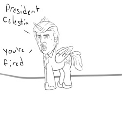 Size: 600x600 | Tagged: safe, artist:slamjam, alicorn, pony, cursed image, donald trump, monochrome, princess, wat