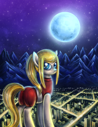 Size: 850x1104 | Tagged: safe, artist:munadrake, derpibooru import, metroid, moon, nintendo, ponified, samus aran, solo