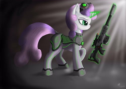 Size: 4092x2893 | Tagged: safe, artist:rameslack, derpibooru import, sweetie belle, c-10 canister rifle, ghost (starcraft), gun, magic, rifle, solo, starcraft