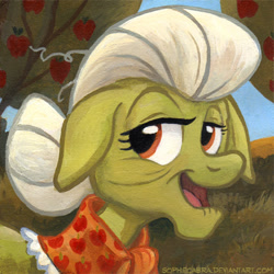 Size: 507x506 | Tagged: safe, artist:kenket, artist:spainfischer, derpibooru import, granny smith, adorasmith, cute, floppy ears, lidded eyes, open mouth, solo, square series, traditional art