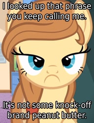 Size: 663x869 | Tagged: safe, derpibooru import, oc, oc only, oc:cream heart, earth pony, pony, disapproval, female, image macro, inverted mouth, looking at you, mare, meme, solo, text