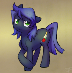 Size: 900x922 | Tagged: safe, artist:dawnfire, oc, oc only, earth pony, pony, bored, colored pupils, crossed hooves, frown, gradient background, looking away, signature, solo
