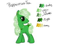 Size: 854x580 | Tagged: safe, artist:arianstar, derpibooru import, oc, oc only, oc:peppermint tea, earth pony, pony, reference sheet, solo