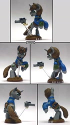 Size: 874x1559 | Tagged: safe, artist:ubrosis, derpibooru import, oc, oc only, oc:littlepip, pony, unicorn, fallout equestria, clothes, fanfic, female, gun, handgun, horn, little macintosh, mare, model, pipbuck, pistol, revolver, sculpture, vault suit, weapon