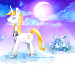 Size: 1000x900 | Tagged: safe, artist:aquagalaxy, derpibooru import, prince blueblood, crossover, glaceon, pokémon