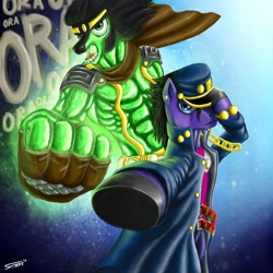 Size: 4000x4000 | Tagged: safe, artist:sa1ntmax, derpibooru import, anthro, jojo's bizarre adventure, jotaro kujo, ponified, stand, star platinum