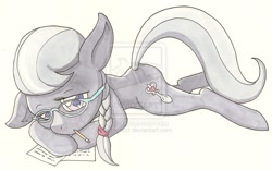 Size: 900x562 | Tagged: safe, artist:goomzz, derpibooru import, silver spoon, mouth hold, pencil, solo, traditional art