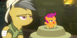 Size: 1010x503 | Tagged: safe, derpibooru import, daring do, scootaloo, bad treasure, chickun, exploitable meme, forced meme, meme, semi-meta